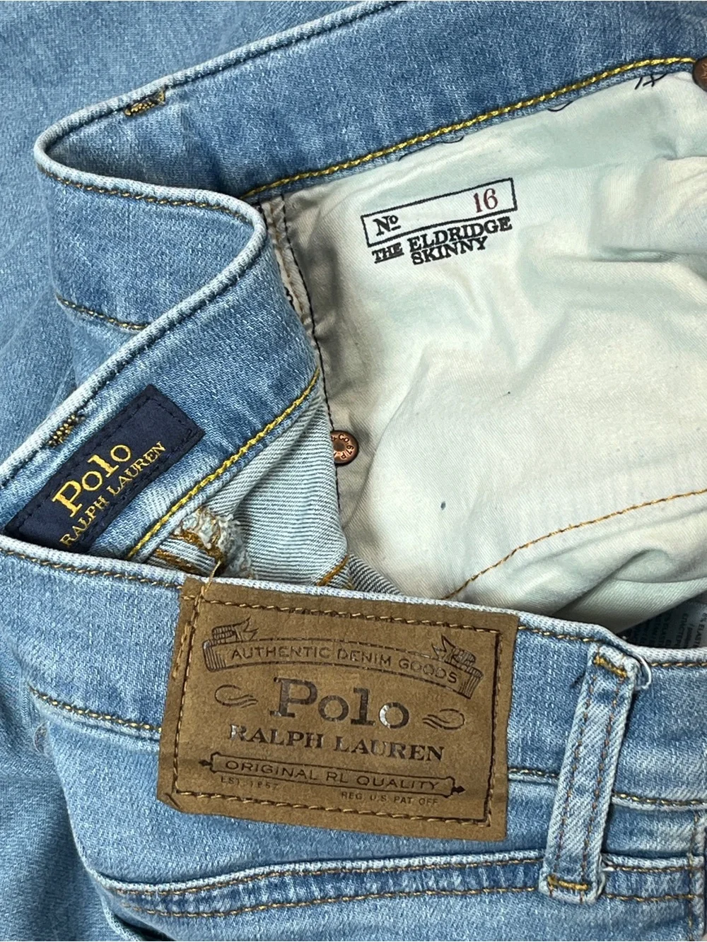 Polo‎ Ralph Lauren Girls The Eldridge Skinny Jeans Size 16 Light Wash